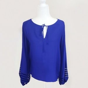 PARKER Royal Blue Silk Neck Tie Balloon Sleeve Blouse